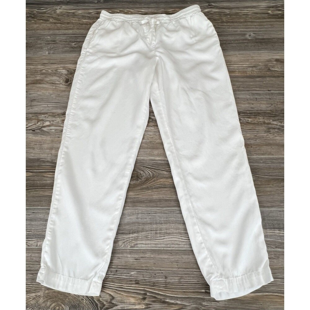 Talbots Easy Drawstring Pant Womens M White Full Length Coastal Beach Minimalist